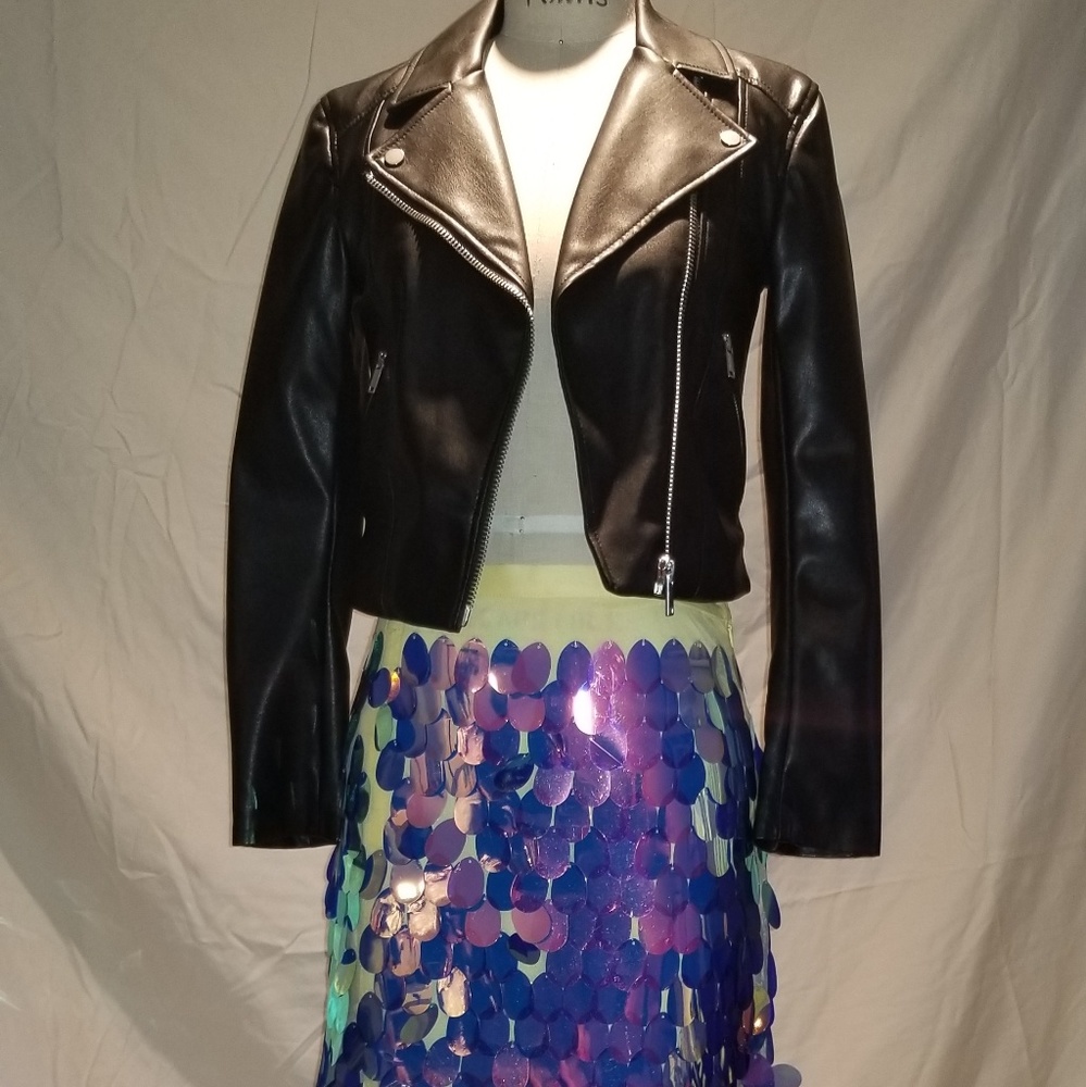 Yellow slip skirt with Sequins overlay.